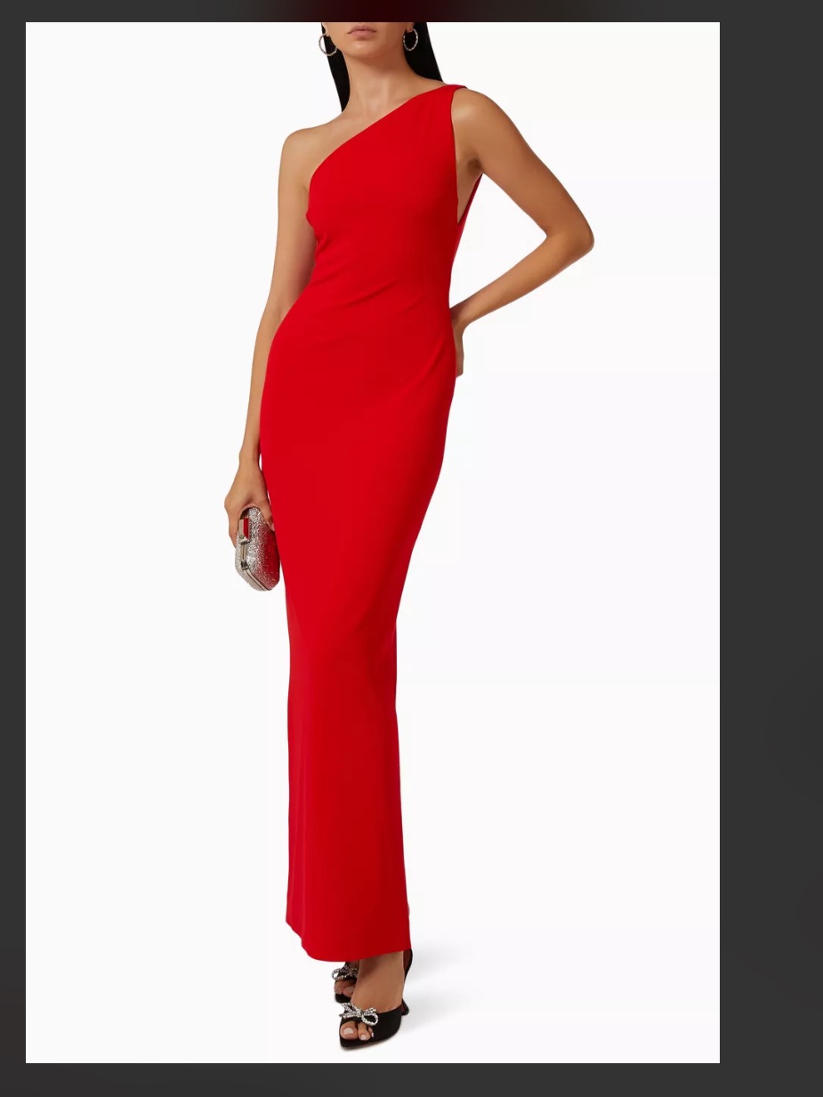 Solace London Nadine Red Maxi Gown In Crepe One Shoulder Sz 2